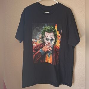 Mens Large Black Graphic T-Shirt with Joker Design